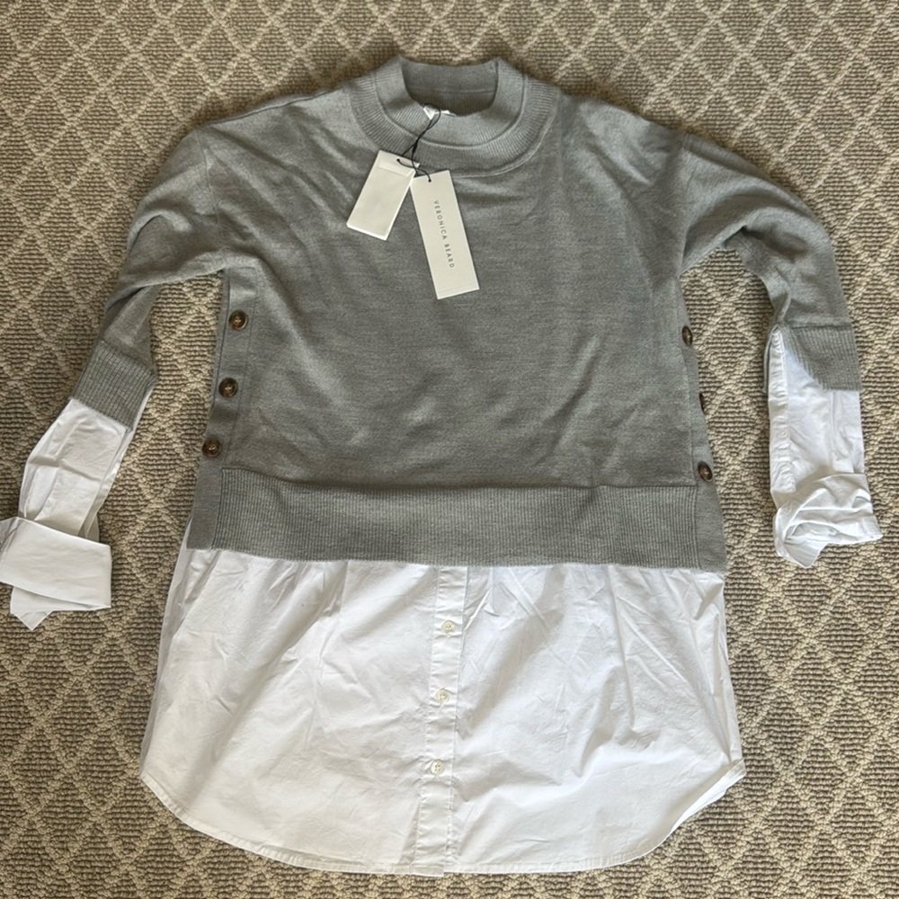 Veronica Beard Layered Sweater Top and White Blouse NWT